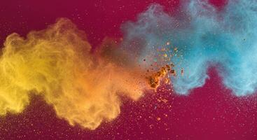 Colorful powder explosion creates a dynamic, artistic display of motion and vibrant colors. photo