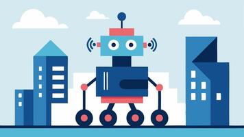 Security Robot A mobile security robot patrolling a buildings perimeter with builtin cameras and AI algorithms detecting motion and identifying authorized personnel using its. vector