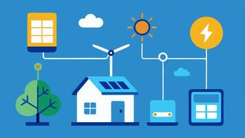 Smart Appliances An illustration showing smart home appliances connected to the grid that optimally use renewable energy during peak production times.. vector