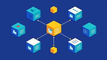 Smart Contracts An abstraction of a digital contract represented by blocks being signed electronically at various stages of the supply chain ensuring automatic fulfillment of. vector