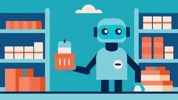 Robotic Inventory Management A friendly robot traversing the aisles scanning products and updating inventory in realtime while customers shop.. vector