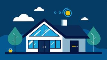 Smart Home Automation A modern home equipped with smart glass interconnected with a home automation system showing how it can be controlled via an app to optimize energy use based. vector