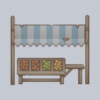 fruit market stall in pixel art style vector