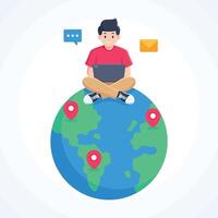 Man Work From Anywhere Around the World Illustration Concept vector