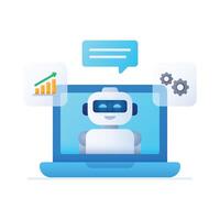 Flat Gradient Laptop with Robot Assistant Illustration vector