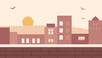 Sunset cityscape background with warm colors. Rooftops. Soft urban skyline for modern design vector
