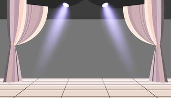 Theater stage background. Classic performance scene with curtains and spotlight for dramatic or artistic design vector
