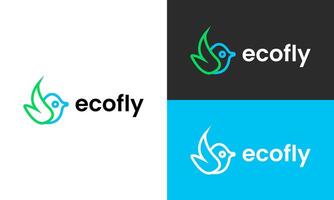 Leaf with bird minimal logo design for environment vector