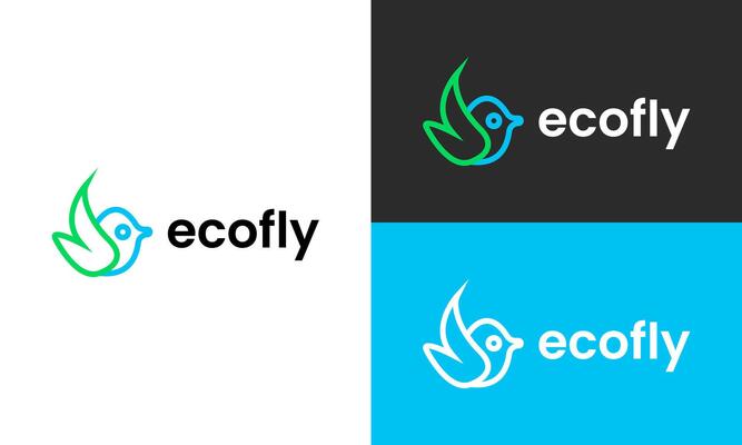 Leaf with bird minimal logo design for environment