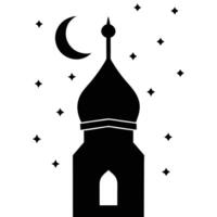 a silhouette of a mosque minaret with the evening vector