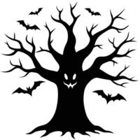 a haunted tree with eyes carved into its bark glo vector