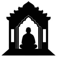 a peaceful silhouette of a monk in meditation at t vector