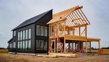 Partially Completed Barnhouse Showing Frame and Siding photo
