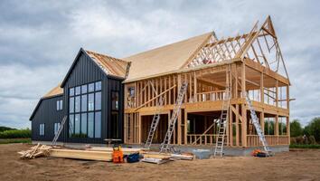 Contemporary Barn House in Progress with Panoramic Windows photo
