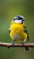 A small bird is perched on a branch photo