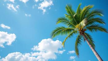 Palm tree against blue sky with clouds photo