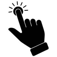 A black silhouette of a hand pressing a button, isolated on white background vector