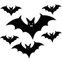 Five black bats of varying sizes fly in formation, isolated on white background vector