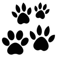 Four black paw prints of varying sizes, isolated on white background vector