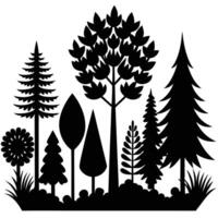 A stylized illustration of a variety of trees, isolated on white background vector
