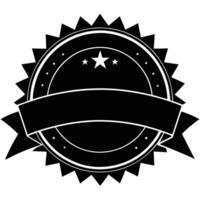 A black and white award badge with three stars and a ribbon banner, isolated on white background vector