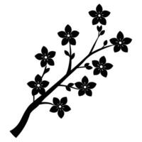 A black and white illustration of a branch with flowers vector