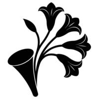 Black silhouette of lilies in a vase, isolated on white background vector