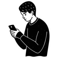A man looks at a phone displaying a lock icon vector