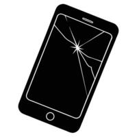 A broken cell phone with a cracked screen on a white background vector