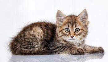 Playful Siamese Kitten in High Contrast, Capturing Vibrant Eyes and Whiskered Charm Amidst Pure White Backdrop, Perfect for Digital Art, Home Decor, or Design Inspiration. photo