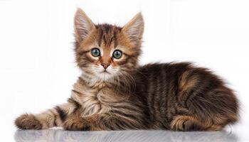 Playful Siamese Kitten Gracefully Perched on a Pristine White Background, Showcasing Soft Fur Textures and Vibrant Eyes in an Intimate Portrait of Innocence. photo
