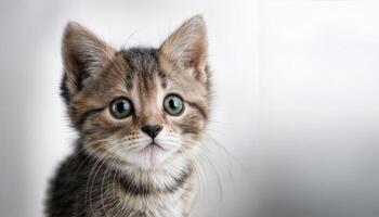 Adorable Kitten in Blank Canvas, Perplexed Expression Awaiting Funny Text or Cute Joke, Perfect for Meme Creation, Whimsical Animal Graphic with a Touch of Playful Mystery. photo