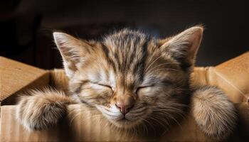 Playful Siamese Cat Nap in Vintage Cardboard Box, Cozy and Content Among Soft Fabrics and Sunlight Streaming In, A Delightful Scene of Tranquility and Whimsy. photo