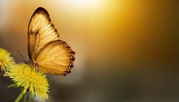 Ethereal Golden Butterfly Flits against a Transparent Canvas, Illuminating its Delicate Wings and Vivid Hues in a Timeless Scene, Exuding a Sense of Grace and Lightness. photo