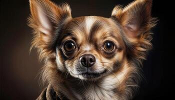Elegant Chihuahua in Black and White High Contrast, Displaying Majestic Grace and Playful Eyes amidst a Minimalist Background, Capturing the Pure Aesthetics of this Miniature Canine Breed. photo