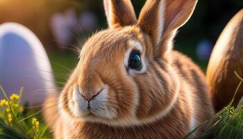 Detailed Easter Bunny Portrait A Whimsical, Charming, and Vibrant Eggcellent Masterpiece Celebrating Springs Mischievous Symbol in High Definition. photo