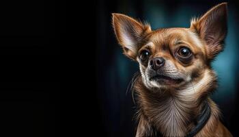 Striking Chihuahua Portrait Against a Vibrant, Eclectic Backdrop Capturing the Playful Energy of a Modern Living Room with Bold Colors and Textures. photo
