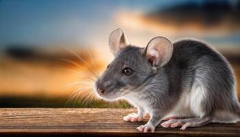 Gray Forest Mouse in a Minimalist Setting, Contrasting Textures and Shadows Enhance the Mystery of Nocturnal Wildlife, Captured in PixelPerfect Clarity photo