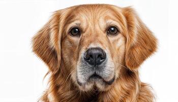 Golden Retriever against Transparent Backdrop in Spotless White, Demonstrating Grace and Majesty, Set against a Serene Background to Elicit Feelings of Calm and Tranquility photo