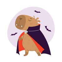 Funny capybara in Dracula vampire costume vector
