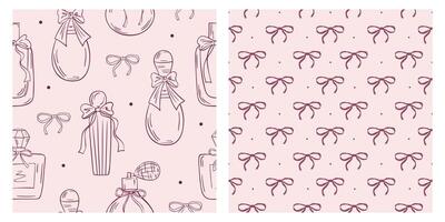 Perfume bottles and ribbon bows pattern collection vector