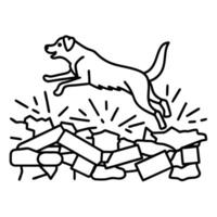 Search and rescue dog leaping over rubble disaster response, canine detection, emergency teamwork, recovery effort illustration vector