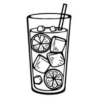 Line art iced lemonade in glass with straw and ice cubes for summer refreshment vector