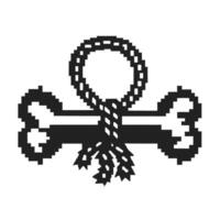 Pixel art skull and crossbones symbol with rope noose black and white retro danger, warning icon in vintage vector