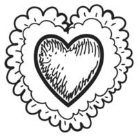 Heart with fluffy cloud layers, hand drawn sketch, simple black and white design vector