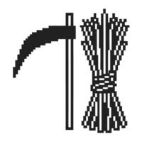 Pixelated scythe and wheat bundle symbolizing agriculture and harvest traditions vector
