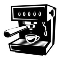 retro espresso coffee machine illustration with cup vintage brewing art, black and white stencil design vector