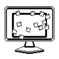 Retro computer monitor with flying pixels old school digital art in black and white vector