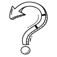 Arrow shaped question mark in black outline on white background concept of confusion, direction, inquiry, problem solving vector