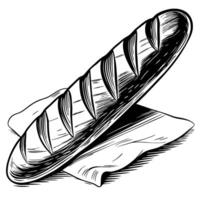 artistic black and white illustration of a baguette on cloth with intricate line details vector